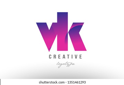 Design of alphabet letter logo combination vk v k with pink gradient color for a company or business