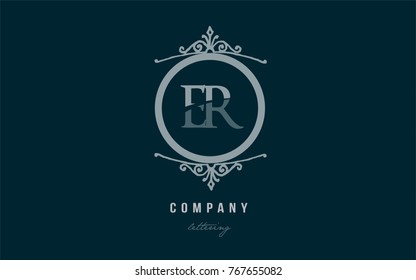 Design of alphabet letter logo combination er e r with blue pastel color and decorative circle monogram suitable as a logo for a company or business