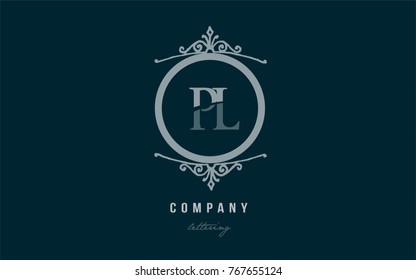 Design of alphabet letter logo combination pl p l with blue pastel color and decorative circle monogram suitable as a logo for a company or business