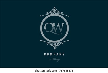 Design of alphabet letter logo combination qw g w with blue pastel color and decorative circle monogram suitable as a logo for a company or business