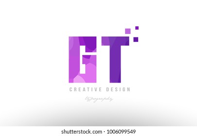 Design of alphabet letter logo gt g t with pink color and squares suitable as an icon for a company or business