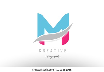 Design of alphabet letter logo m with pink blue color suitable as an icon for a company or business