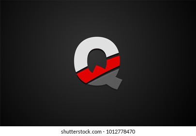 Design of alphabet letter logo q with red white and black color icon for a company or business