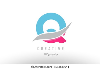 Design of alphabet letter logo q with pink blue color suitable as an icon for a company or business