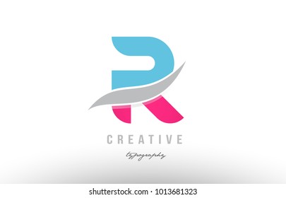 Design of alphabet letter logo r with pink blue color suitable as an icon for a company or business