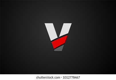 Design of alphabet letter logo v with red white and black color icon for a company or business