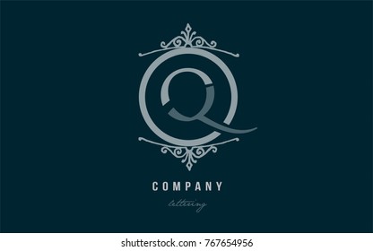 Design of alphabet letter q with blue pastel color and decorative circle monogram suitable as a logo for a company or business