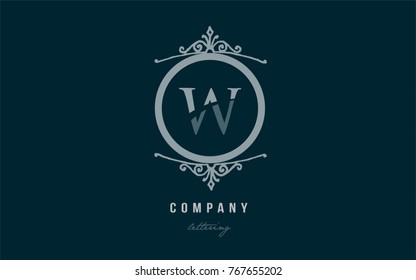 Design of alphabet letter w with blue pastel color and decorative circle monogram suitable as a logo for a company or business