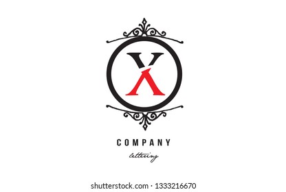 Design of alphabet letter x with black white red color and decorative circle monogram suitable as a logo for a company or business