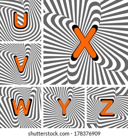 Design alphabet letters from U to Z. Striped waving lines textured font. 