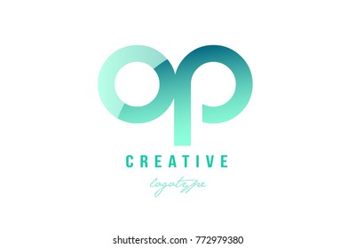 Design of alphabet modern letter logo combination op o p with green pastel gradient color for a company or business