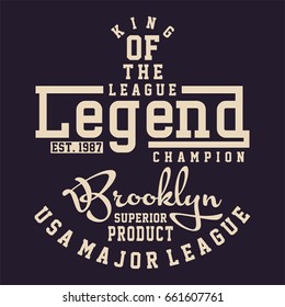 Design alphabet and numbers LEAGUE LEGEND CHAMPION for t-shirts