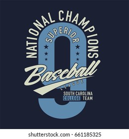 Design alphabet and numbers national champions superior baseball league for t-shirts