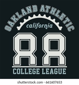 Design alphabet and numbers OAKLAND ATHLETIC CALIFORNIA for t-shirts