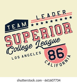 Design alphabet and numbers SUPERIOR COLLEGE LEAGUE for t-shirts