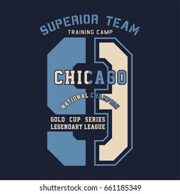 Design alphabet and numbers superior team chicago national champion for t-shirts