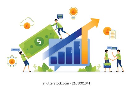 Design of analyze and review the growth of companies financial performance in making investment decisions. Illustration for landing page website poster banner mobile apps web social media brochure ads