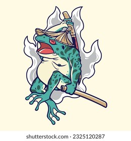 Design angry samurai frog vector art