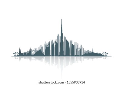 Design Anniversary Celebration Card with Dubai and Abu Dhabi tourist attraction silhouette. 48 UAE National day banner with UAE flag. Holiday card for 2 december, 48 National day United Arab Emirates