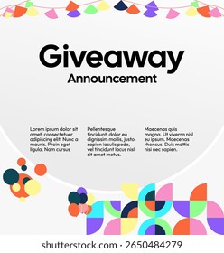 Design Announcement of Giveaway Prize Winners. Social media background with creative geometric art. Vector Illustration