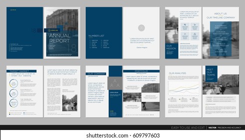 Design annual report, cover, vector template brochures, flyers, presentations, leaflet, magazine a4 size. Minimalistic abstract blue templates - stock vector