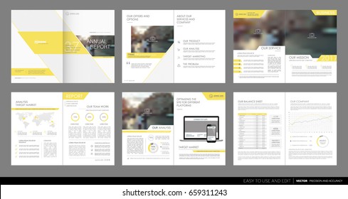 Design annual report, cover, vector template brochures, flyers, presentations, leaflet, magazine a4 size. Minimalistic abstract yellow templates - stock vector