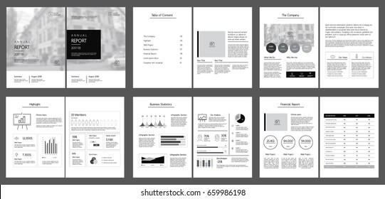 Projeto relatório anual, capa, folhetos modelo vetorial, folhetos, apresentação, folheto, revista tamanho a4. Modelos cinzentos abstratos minimalistas - vetor de ações