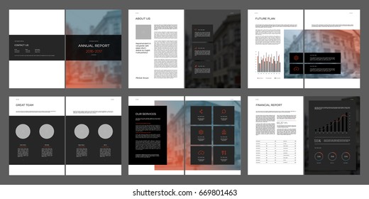 Design Annual Report, Cover, Vector Template Brochures, Flyers, Presentations, Leaflet, Magazine A4 Size. Dark Minimalistic Abstract Templates - Stock Vector