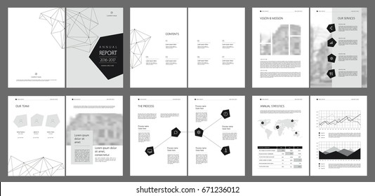 Design annual report, cover, vector template brochures, flyers, presentations, leaflet, magazine a4 size. Minimalistic abstract  grey templates - stock vector