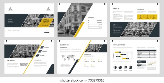 Design annual report, cover, vector template brochures, flyers, presentations, leaflet, magazine a4 size. Grey and Yellow Minimalistic abstract templates - stock vector