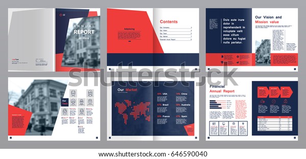 Design annual\
report,vector template brochures, flyers, presentations, leaflet,\
magazine a4 size. Blue and Red geometric elements on a white\
background. - stock\
vector