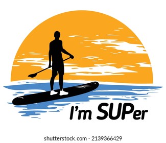 Design for apparel with SUP board paddler vector