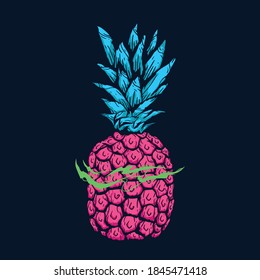 Design Apparel Vector Pinnapple Pop Art with Little Green Smoke Vector Illustration Cartoon Fruit