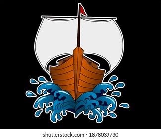 design of the appearance of the front of the ship above sea waves