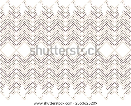 The design appears to be a repeating geometric pattern composed of chevron-like shapes arranged in a symmetrical grid. The shapes are made up of small circular dots in various shades of red, pink, and