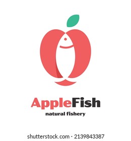 Design with apple and fish abstract symbol,
healthy living logo concept