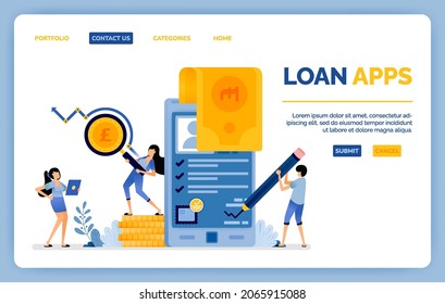 Design of apps to apply for a money loan in order to increase value of portfolio and business capital. vector illustration can be used for landing page, web, website, mobile apps, poster, flyer, ui ux