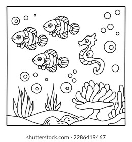 Design Aqua Fish Coloring Page Outline Art