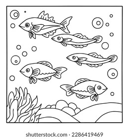 Design Aqua Fish Coloring Page Outline Art
