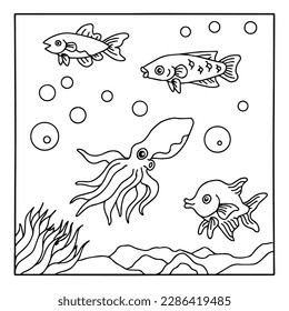 Diseñar el arte de esquema de la página de color de los peces de Aqua