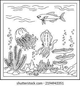 design aqua fish outline coloring page for kid