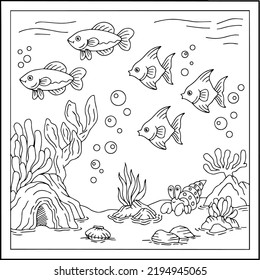 design aqua fish outline coloring page for kid