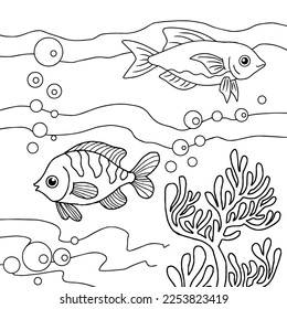 design aqua fish outline coloring page for kid