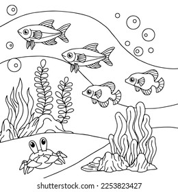 design aqua fish outline coloring page for kid