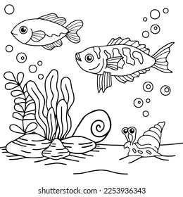 design aqua fish outline coloring page for kid