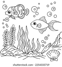 design aqua fish outline coloring page for kid