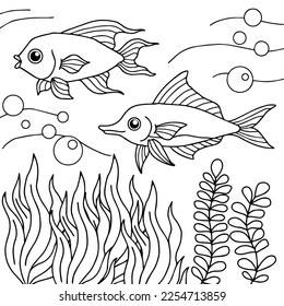 design aqua fish outline coloring page for kid