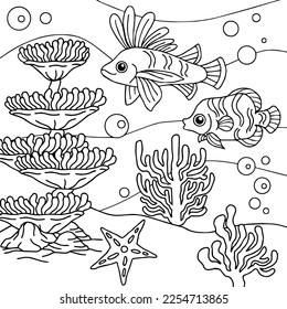 design aqua fish outline coloring page for kid
