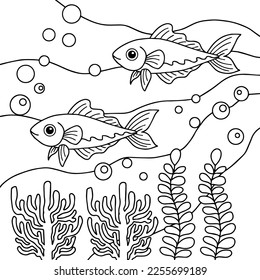 design aqua fish outline coloring page for kid