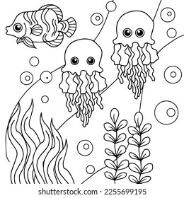 design aqua fish outline coloring page for kid